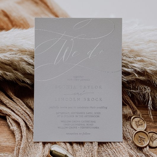 Romantic Silver Foil Grey | Vlaams huwelijk Folie Uitnodiging