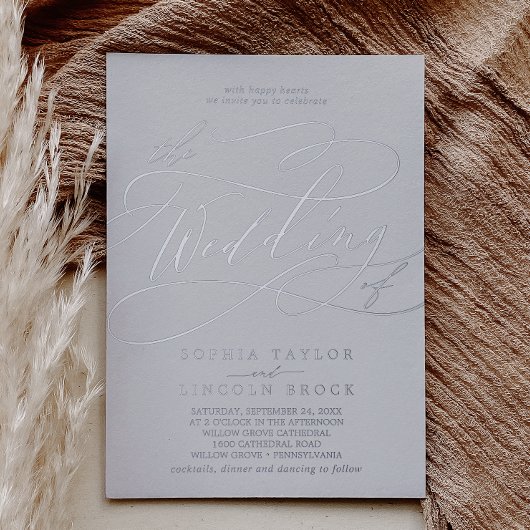 Romantic Silver Foil Grey vult het huwelijk van Folie Uitnodiging