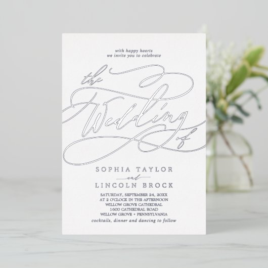 Romantic Silver Foil laadt het huwelijk van Folie Uitnodiging (Staand Voorkant)