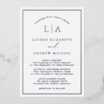 Romantic Silver Foil Monogram Border Weddenschap Folie Uitnodiging<br><div class="desc">Deze romantische,  eenvoudige,  maar elegante trouwuitnodiging is gewoon mooi met echte geperste gouden folie. Een volledig aanpasbare uitnodiging,  met uw monogram/initialen bovenaan.</div>