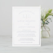 Romantic Silver Foil Monogram Border Weddenschap Folie Uitnodiging (Staand Voorkant)