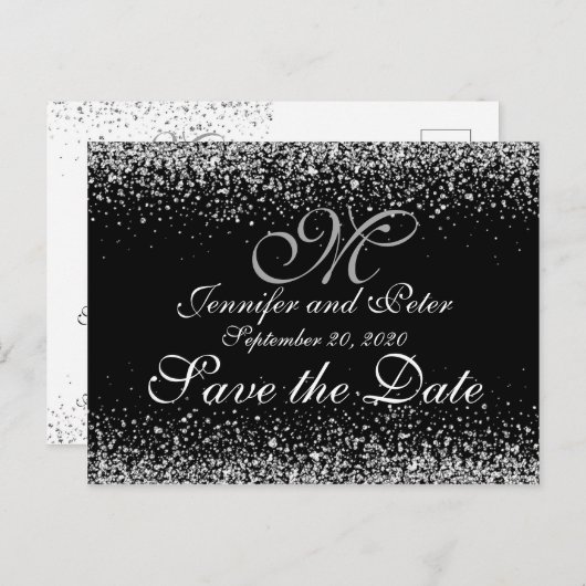 Romantic Silver Glitter Night Sky Aankondigingskaart (Voorkant / Achterkant)