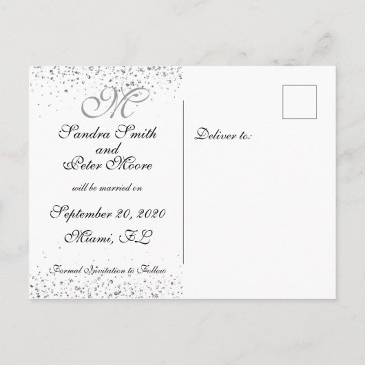 Romantic Silver Glitter Night Sky Aankondigingskaart (Achterkant)