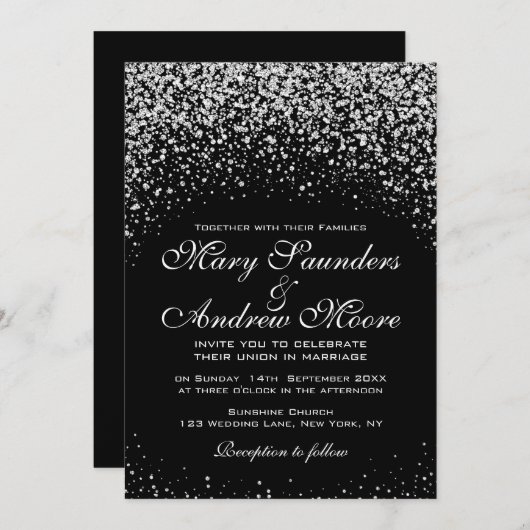 Romantic Silver Glitter Night Sky Kaart (Voorkant / Achterkant)