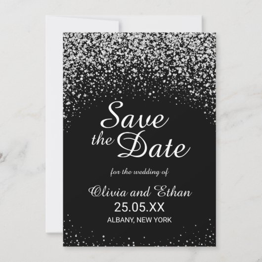 Romantic Silver Glitter Night Sky Save The Date (Voorkant)