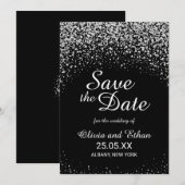 Romantic Silver Glitter Night Sky Save The Date (Voorkant / Achterkant)