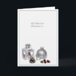 Romantic Silver Ornamenten Kerstmis Feestdagen Kaart<br><div class="desc">Een elegante romantische kerstkaart met een zilveren lantaarn en braaf met de tekst: "Alles wat ik voor Kerstmis wil is... " Als die speciaal opengaat,  vinden ze het woord "Jij!" van binnen.</div>