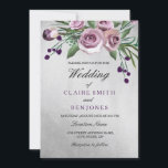 Romantic Silver Paars Roos Floral Wedding Invite Kaart<br><div class="desc">Romantic Silver Paarse Roos Floral Wedding nodigt het collectie van de Aanpassing uit in Niche en Nest store. Ontwerp met dank aan: https://www.etsy.com/shop/SmallHouseBigPony</div>