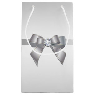 Romantic Silver Ribbon & Gem Bow Klein Cadeauzakje