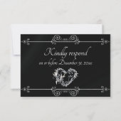 Romantic Silver Scroll Heart on Black RSVP Kaartje (Voorkant)