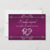 Romantic Silver Scroll Heart on Plum RSVP Kaartje (Voorkant)