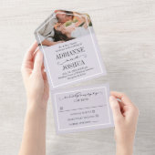 Romantic Silvery Gray Photo Wedding All In One Uitnodiging (Afscheurbaar)