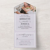 Romantic Silvery Gray Photo Wedding All In One Uitnodiging (Binnen)