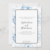Romantic Simple Blue Line Drawn Flowers Wedding Kaart (Voorkant)