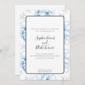 Romantic Simple Blue Line Drawn Flowers Wedding Kaart (Voorkant / Achterkant)