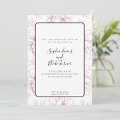 Romantic Simple Mauve Line Drawn Flowers Wedding Kaart (Staand voorkant)