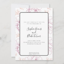 Romantic Simple Mauve Line Drawn Flowers Wedding