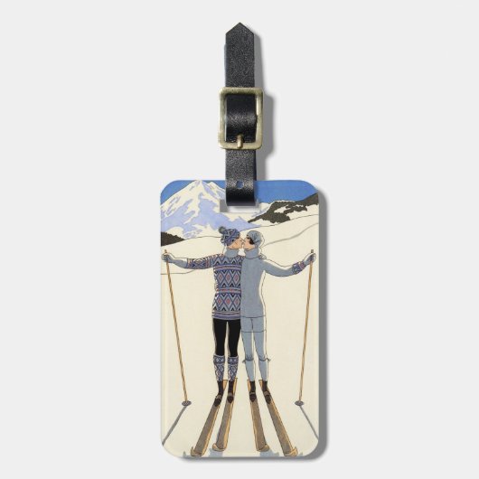 Romantic Skiing Couple Bagagelabel (Voorkant verticaal)