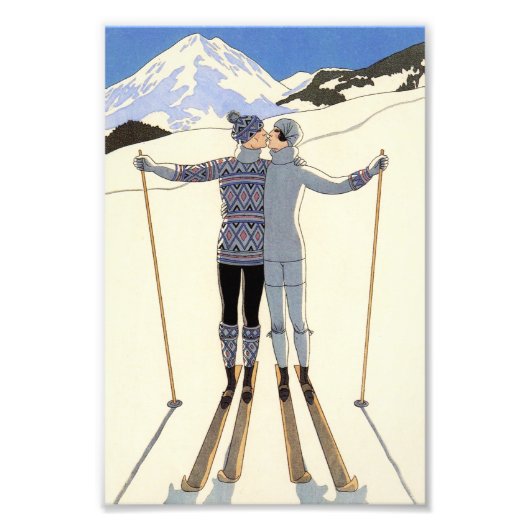 Romantic Skiing Couple Foto Afdruk (Voorkant)