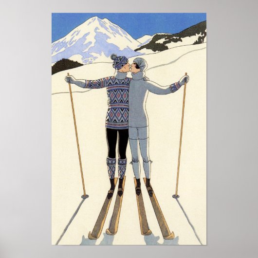 Romantic Skiing Couple Poster (Voorkant)