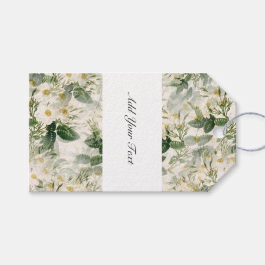 Romantic Smooth White Flowers en Green Leaves Cadeaulabel (Voorkant (Horizontaal))