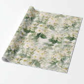 Romantic Smooth White Flowers en Green Leaves Cadeaupapier (Uitgerold)