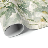 Romantic Smooth White Flowers en Green Leaves Cadeaupapier (Rol Hoek)
