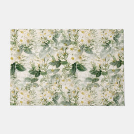 Romantic Smooth White Flowers en Green Leaves Deurmat