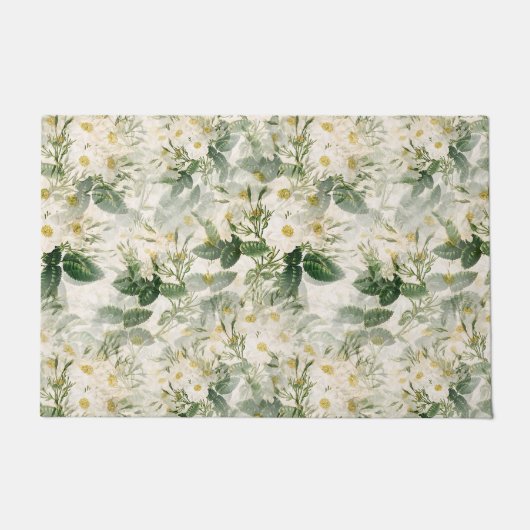 Romantic Smooth White Flowers en Green Leaves Deurmat (Voorkant)
