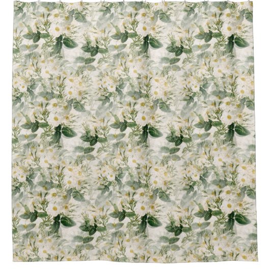 Romantic Smooth White Flowers en Green Leaves Douchegordijn (Voorkant)