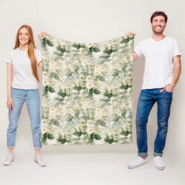 Romantic Smooth White Flowers en Green Leaves Fleece Deken