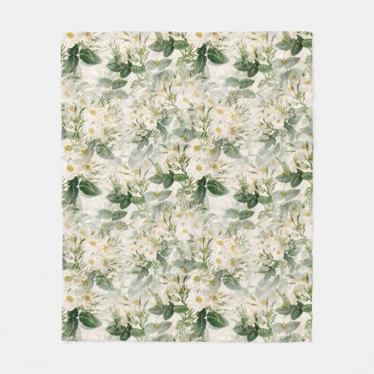 Romantic Smooth White Flowers en Green Leaves Fleece Deken (Voorkant)