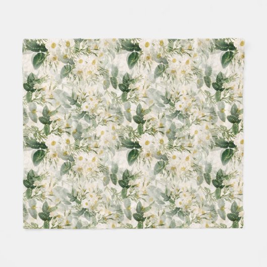 Romantic Smooth White Flowers en Green Leaves Fleece Deken (Voorkant (Horizontaal))