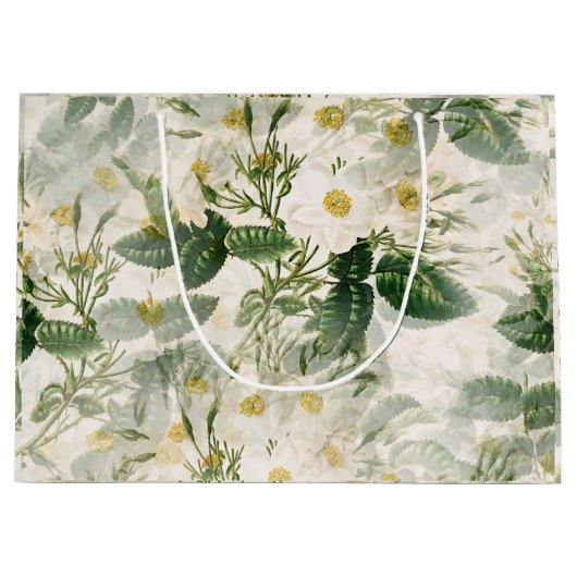 Romantic Smooth White Flowers en Green Leaves Groot Cadeauzakje (Voorkant)