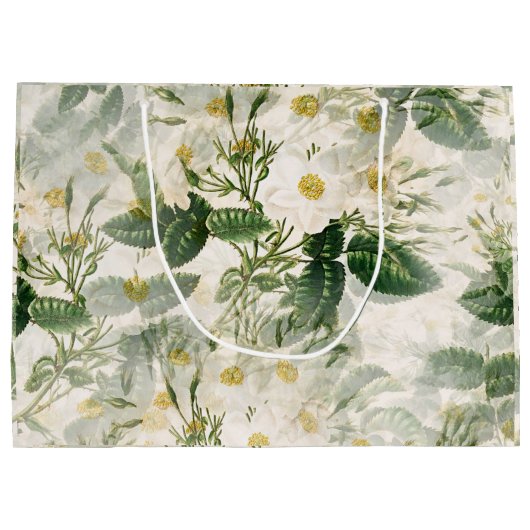 Romantic Smooth White Flowers en Green Leaves Groot Cadeauzakje (Achterkant)