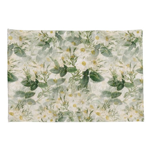 Romantic Smooth White Flowers en Green Leaves Kussensloop (Achterkant-Rechts)