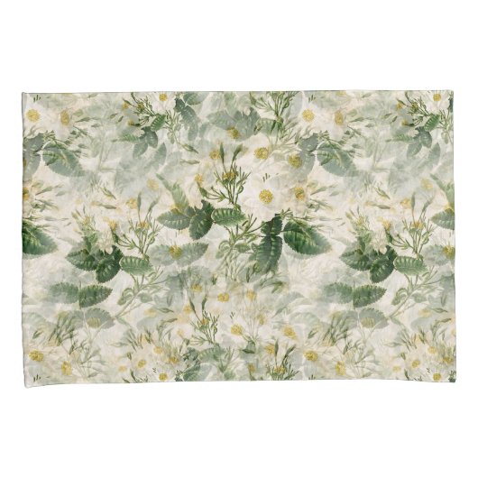 Romantic Smooth White Flowers en Green Leaves Kussensloop (Voorkant-Rechts)