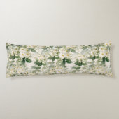 Romantic Smooth White Flowers en Green Leaves Lichaamskussen (Achterkant)