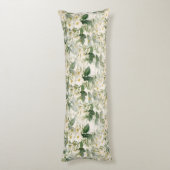 Romantic Smooth White Flowers en Green Leaves Lichaamskussen (Achterkant (Verticaal))