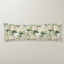 Romantic Smooth White Flowers en Green Leaves Lichaamskussen