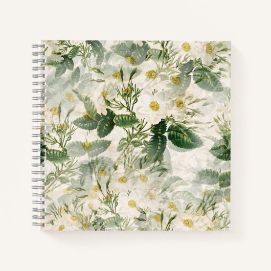 Romantic Smooth White Flowers en Green Leaves Notitieboek (Voorkant)