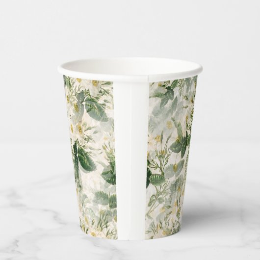 Romantic Smooth White Flowers en Green Leaves Papieren Bekers (Rechts)