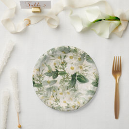 Romantic Smooth White Flowers en Green Leaves Papieren Bordje