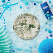 Romantic Smooth White Flowers en Green Leaves Papieren Bordje (Feest)