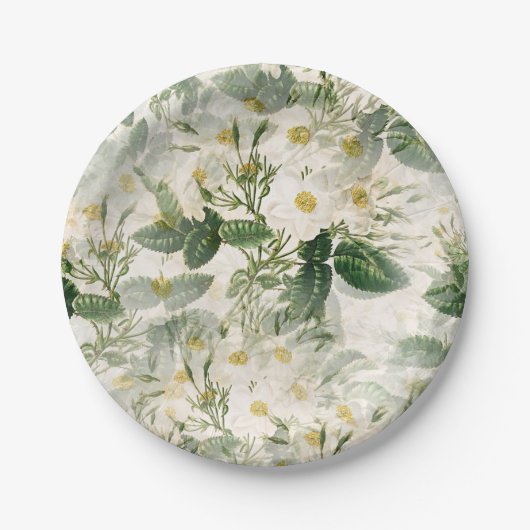 Romantic Smooth White Flowers en Green Leaves Papieren Bordje (Voorkant)