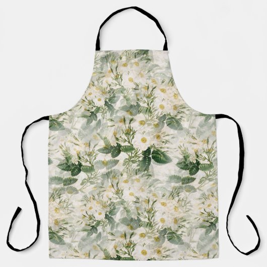 Romantic Smooth White Flowers en Green Leaves Schort (Voorkant)