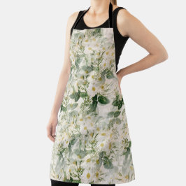 Romantic Smooth White Flowers en Green Leaves Schort