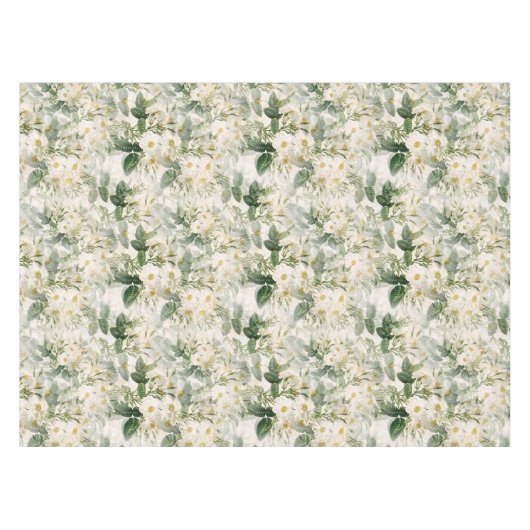 Romantic Smooth White Flowers en Green Leaves Tafelkleed (Voorkant (Horizontaal))