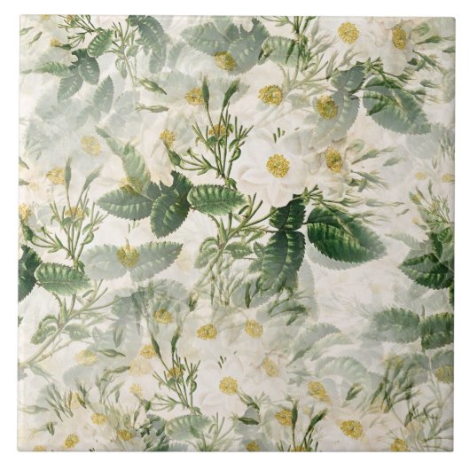 Romantic Smooth White Flowers en Green Leaves Tegeltje (Voorkant)