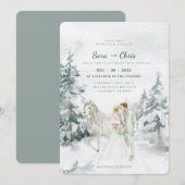 Romantic Snowy Winter Forest met Bride en Groom Kaart (Voorkant / Achterkant)